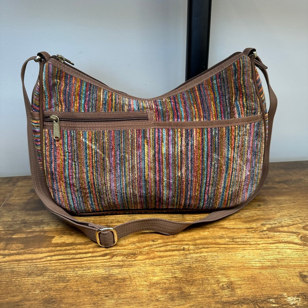 Danny K. Beverly Hills Multi Color Striped Chenille Tapestry Crossbody Bag USA